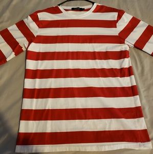 SSLR Crew Neck Long Sleeves Red Striped T-Shirt